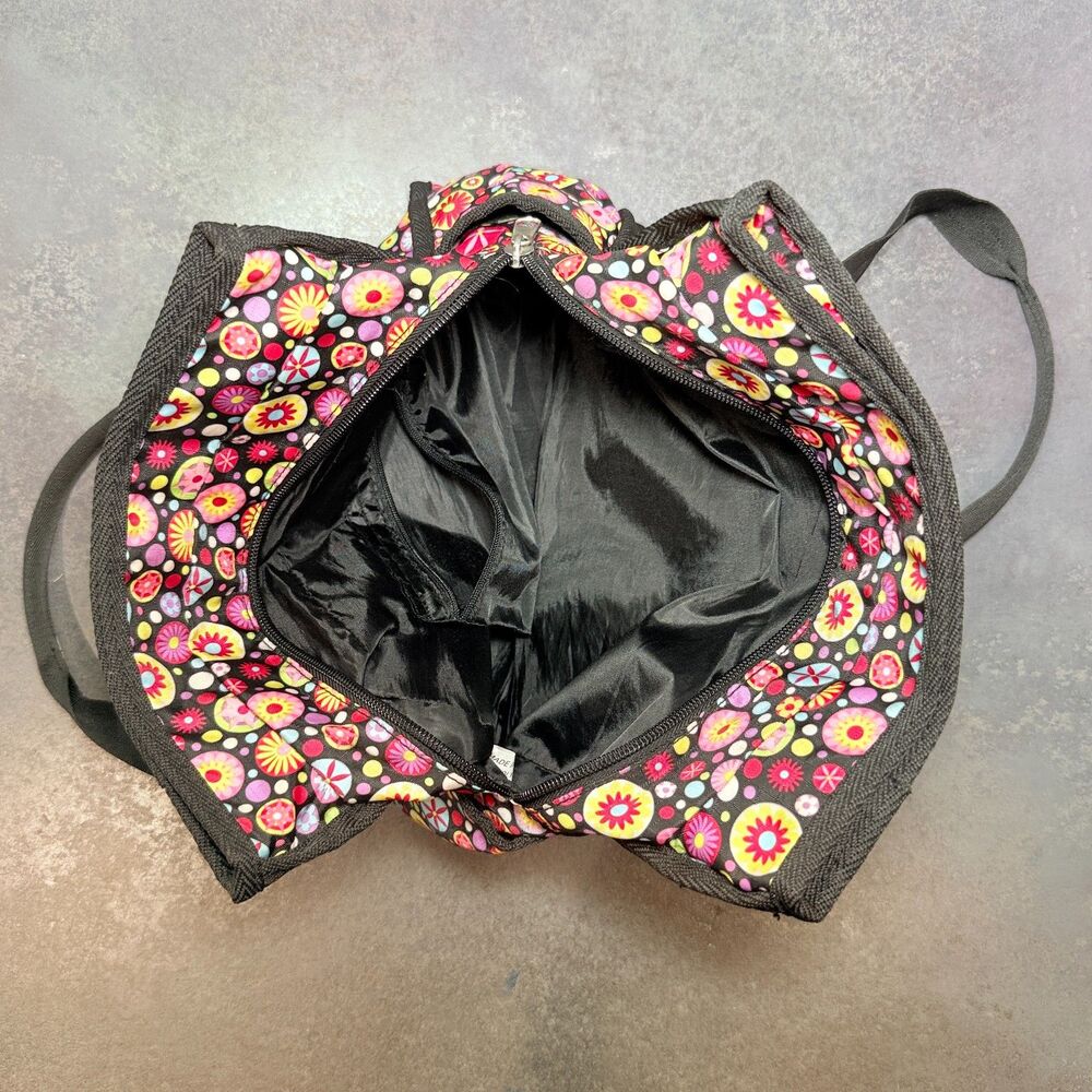Street Lites Medium 9 Pocket Organizer Black Multicolor Floral Shoulder Bag - Picture 7 of 8
